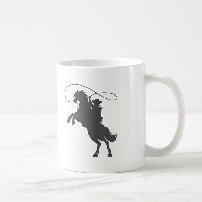 Cowboy wirft Brille auf Reiten Kaffeetasse (Rechts)