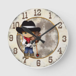Cowboy with Stick Horse Clock Runde Wanduhr