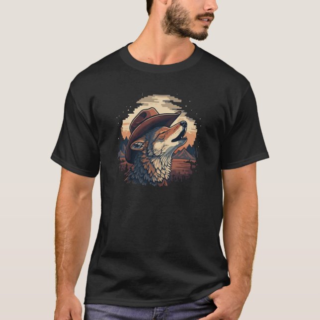 Cowboy Wolf Howling Art T-Shirt (Vorderseite)