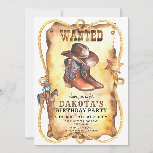 Cowboy Wollte Poster Geburtstagsparty Einladung (Vorderseite)