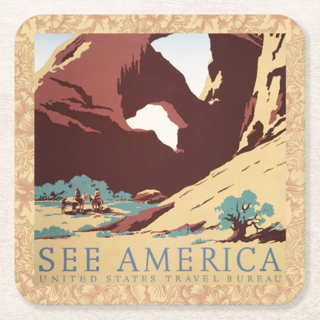 Cowboy Wüste Vintager Western Pferde Rechteckiger Pappuntersetzer (Vorderseite)