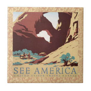 Cowboy-Wüsten-Vintage-Western-Pferde Fliese