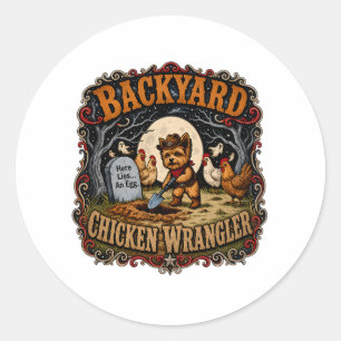 Cowboy Yorkie Friedhof Hühner Halloween Runder Aufkleber