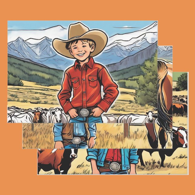 Cowboy Young Boy's Birthday Rocky Mountains 3 Geschenkpapier Set (Von Creator hochgeladen)