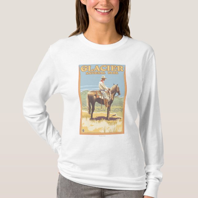 Cowboy-zu Pferd - Glacier Nationalpark, T-Shirt (Vorderseite)
