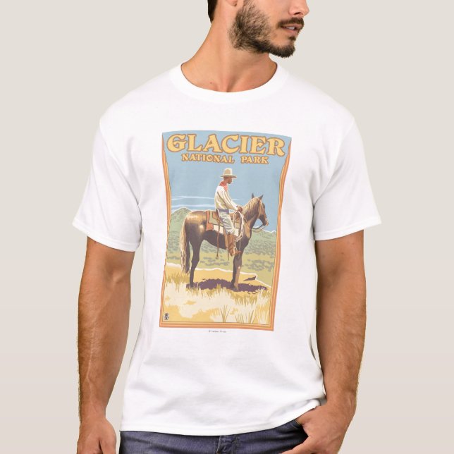 Cowboy-zu Pferd - Glacier Nationalpark, T-Shirt (Vorderseite)