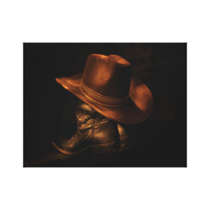 Cowboyhut und Lederstiefel rustikale Maskuline Leinwanddruck