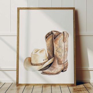 Cowboyhut- und Stiefelposter Kinder Western-Zimmer Poster