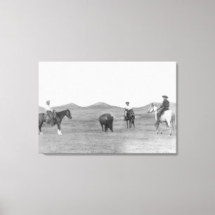 Cowboys auf den Pferden, die Büffel-Fotografie Leinwanddruck