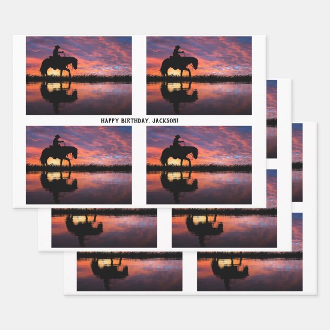Cowboys bei Horseback bei Sunset Geschenkpapier Set (Set)