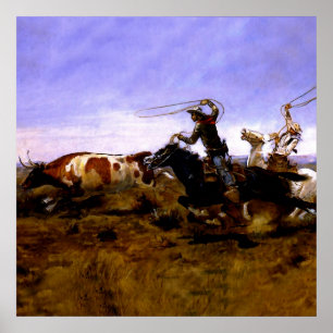 „Cowboys beim Einfangen eines Stiers“ von Charles Poster