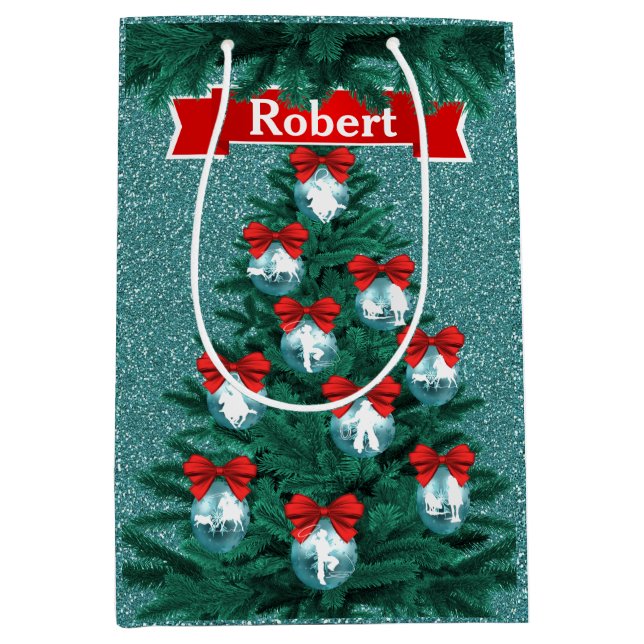 Cowboys Cowgirls, die auf Blue Holiday Gift Bag sp Mittlere Geschenktüte (Vorderseite)