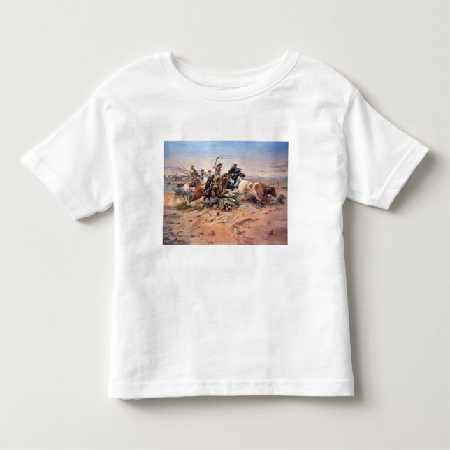 Cowboys, die eine Ochse anziehen, 1897 (Öl auf Lei Kleinkind T-shirt (Vorderseite)