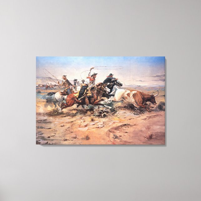 Cowboys, die eine Ochse anziehen, 1897 (Öl auf Lei Leinwanddruck (Vorderseite)