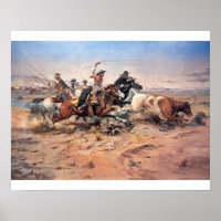 Cowboys, die eine Ochse anziehen, 1897 (Öl auf Lei