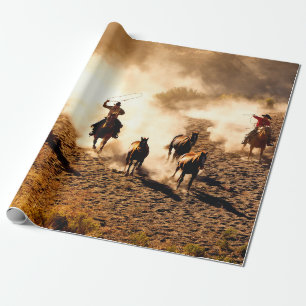 Cowboys jagen wilde Pferde. Seil und Reiten, Geschenkpapier