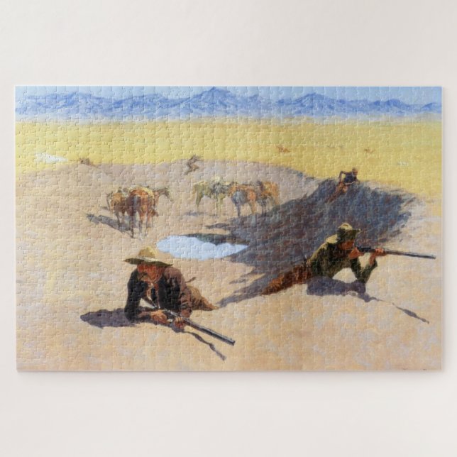 Cowboys kämpfen für ein Wasserloch (von Remington) Puzzle (Horizontal)