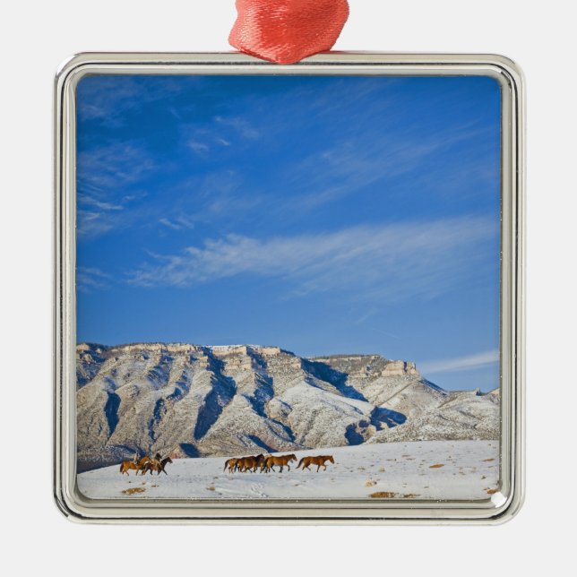 Cowboys mit Heard of Horses Silbernes Ornament (Vorne)