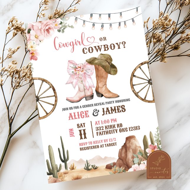 Cowboys Or Cowgirls Gender Reveal Einladung (Von Creator hochgeladen)
