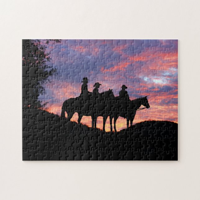 Cowboys Pferde und Sonnenuntergänge Puzzle (Horizontal)