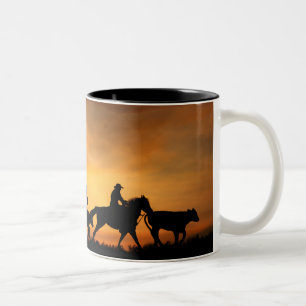 Cowboys Pferde und Steer Country Western gequält Zweifarbige Tasse