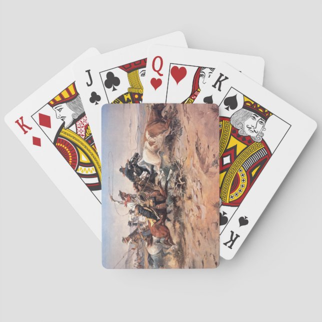 Cowboys roping a steer, 1897 (oil on canvas) spielkarten (Rückseite)