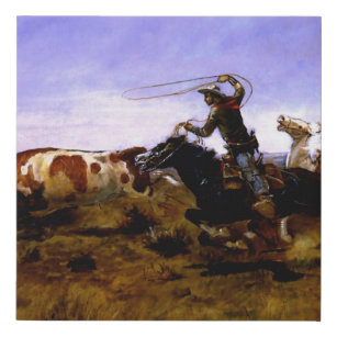 "Cowboys Roping a Steer" von Charles M Russell Künstlicher Leinwanddruck