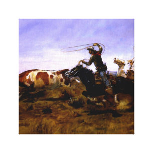 "Cowboys Roping a Steer" von Charles M Russell Leinwanddruck