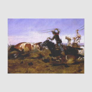 "Cowboys Roping a Steer" von Charles M Russell Seidenpapier