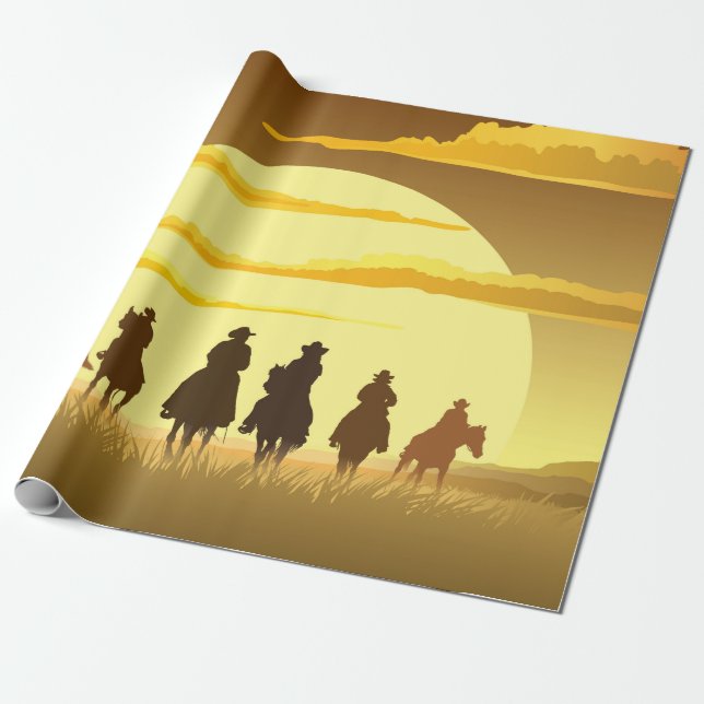 Cowboys Silhouette, die gegen die Sonne galoppiere Geschenkpapier (Ungerollt)