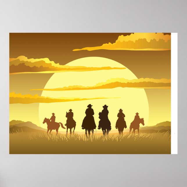 Cowboys Silhouette, die gegen die Sonne galoppiere Poster (Vorne)