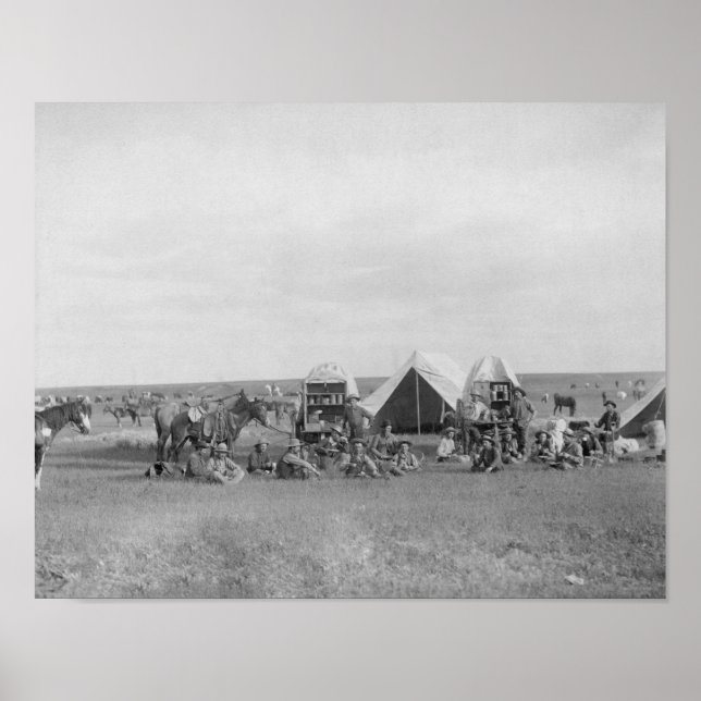 Cowboys sitzen um Chuckwagon-Foto Poster (Vorne)