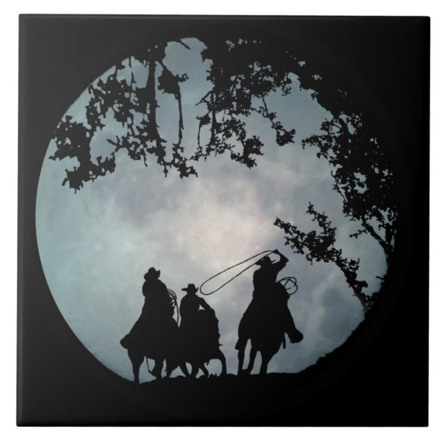 Cowboys und Full Moon Art Tile Fliese (Vorderseite)