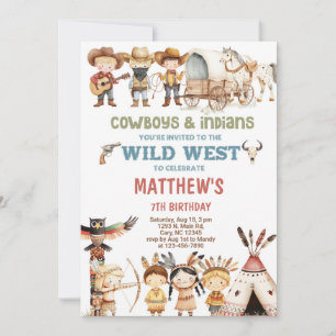 Cowboys und Indianer Wild West Jungen-Geburtstagse Einladung