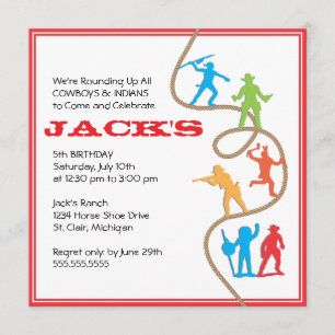 Cowboys und Ureinwohner-Geburtstags-Party Einladung