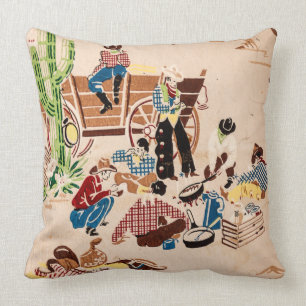 Cowboys - Vintage Tapete - Wilder Westen Kissen