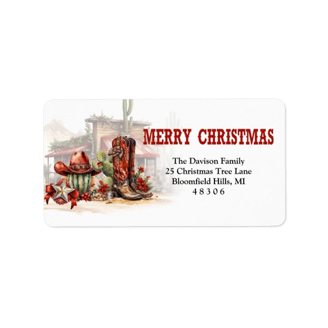 Cowboystiefel im klassischen Wildweststil und Hut Adressaufkleber (Vorne)