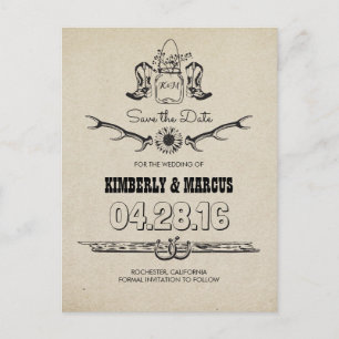 Cowboystiefel-Land-Western Save the Date Ankündigungspostkarte