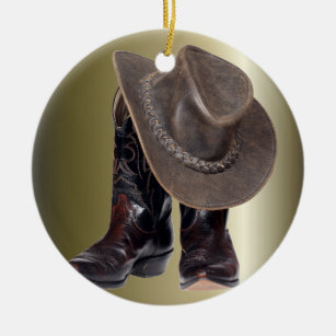 Cowboystiefel und Hut Keramik Ornament