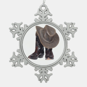 Cowboystiefel und Hut Schneeflocken Zinn-Ornament