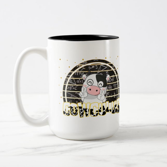 Cowculus Funny Animals Kuh liebt Lehrer Schüler Zweifarbige Tasse (Links)