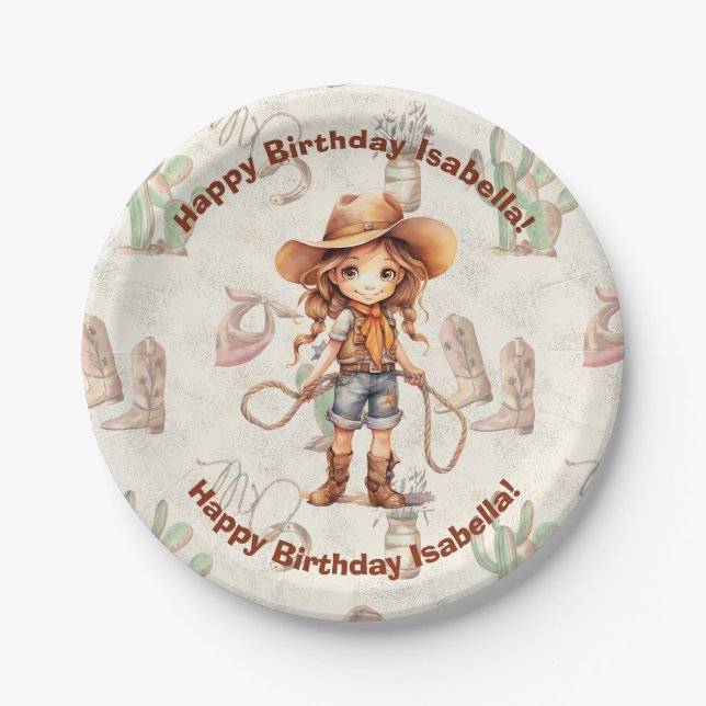 Cowgirl 5th Birthday Bash Einladung Pappteller (Vorderseite)