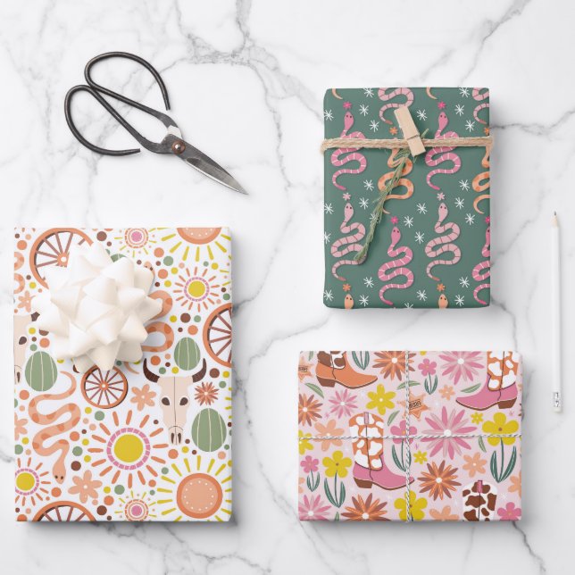Cowgirl Adventure Geschenkpapier Set (Vorderseite)