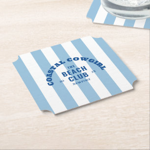 Cowgirl am Strand Der Beach Club Blue Cabana Strei Untersetzer