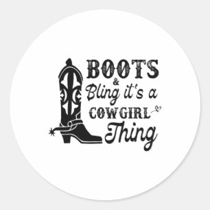 Cowgirl & amp; Stiefel, die ihr Cowgirl in Hors bl Runder Aufkleber