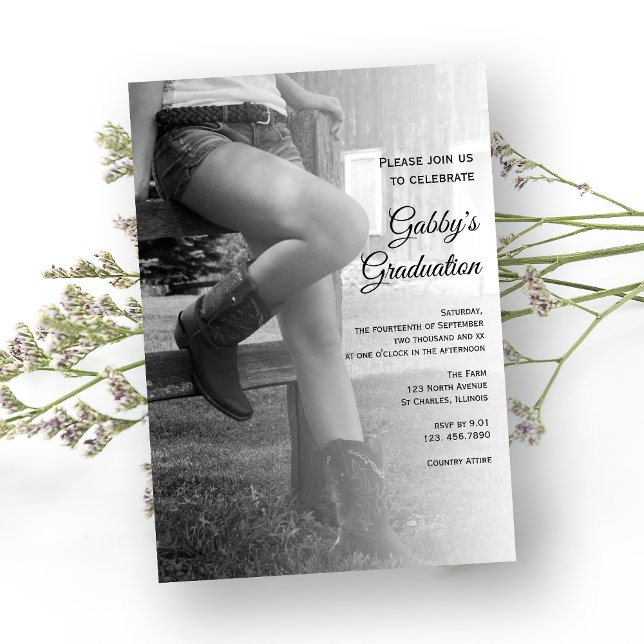 Cowgirl and Fence Barn Party Abschluss Einladung (Von Creator hochgeladen)