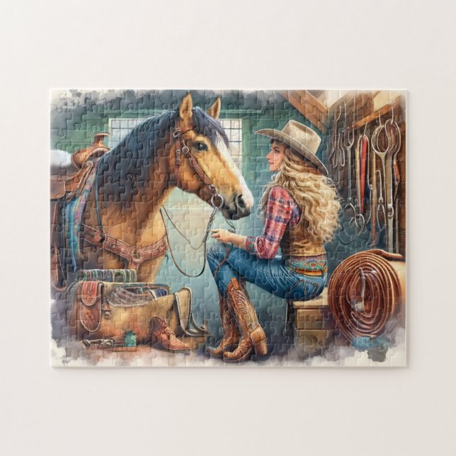 Cowgirl and Horse Country Life Relaxing Gift Puzzle (Horizontal)