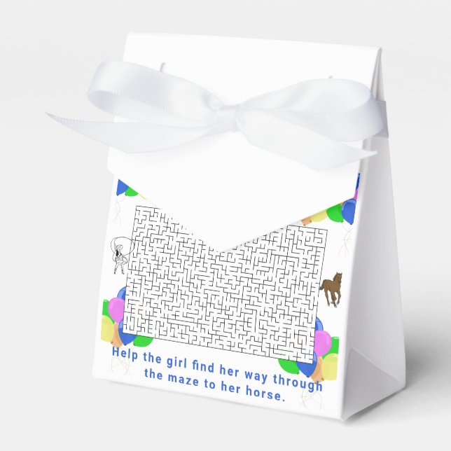 Cowgirl and Horse Maze with Balloons Danke Geschenkschachtel (Vorderseite)