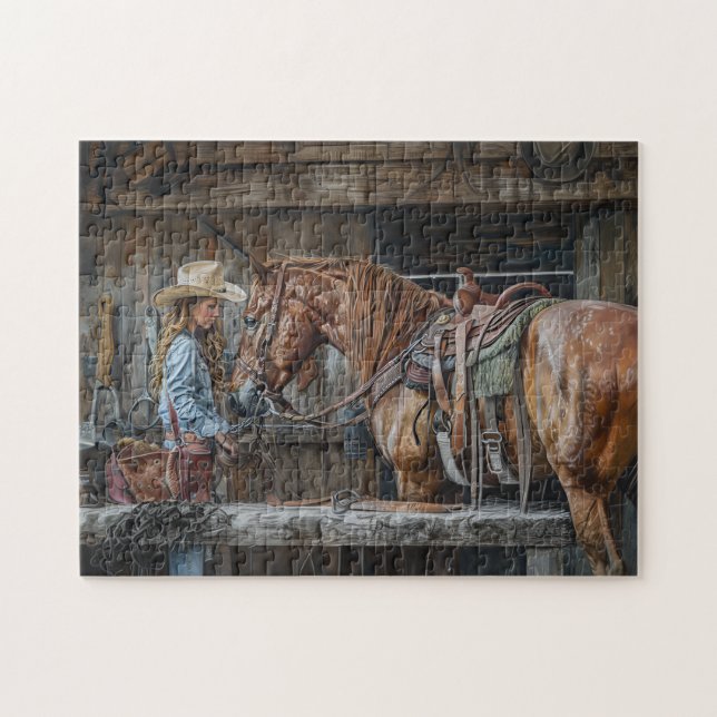 Cowgirl and Horse Rustic Western Ranch Puzzle (Horizontal)