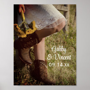 Cowgirl and Sunflowers Country Ranch Wedding Poster